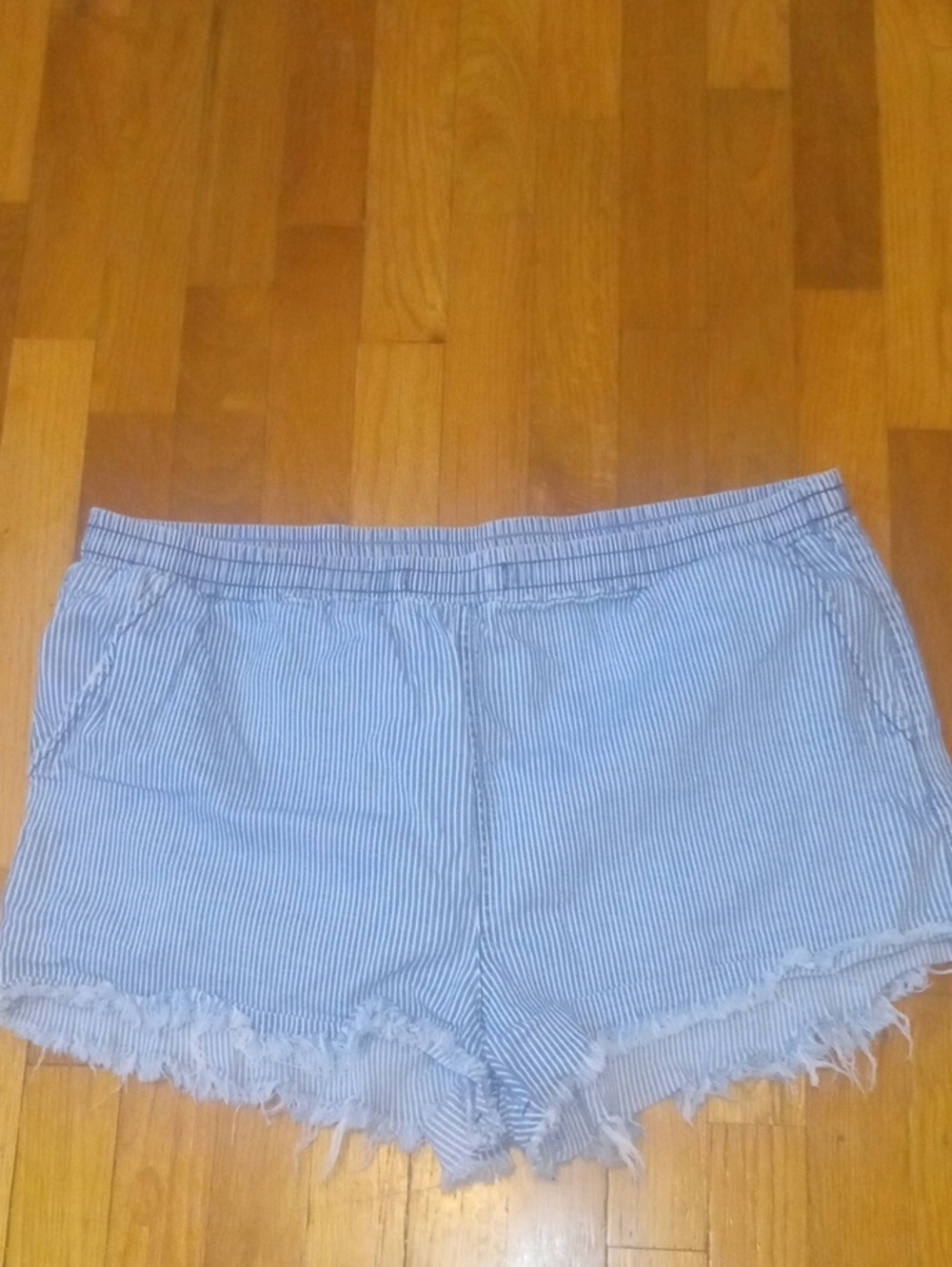 Light Blue Striped Women's Frayed Hem Shorts women xxl Wild Fable